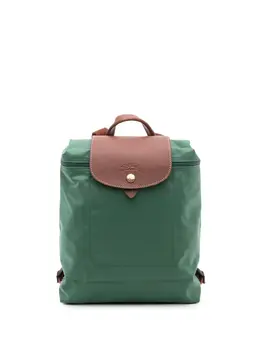 Longchamp: Зелёный рюкзак  Le Pliage Original