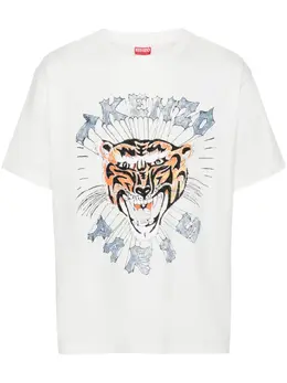 Kenzo: Хлопковая футболка  Tiger Head