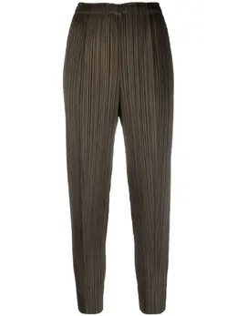 Pleats Please Issey Miyake: Зелёные брюки 