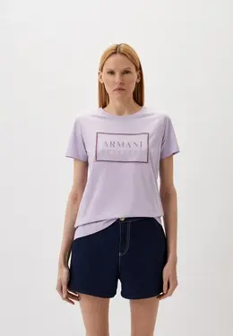 Armani Exchange: Фиолетовая футболка 