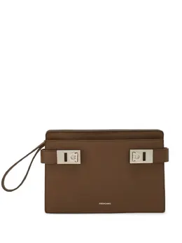 Ferragamo: Коричневый клатч  Gancini