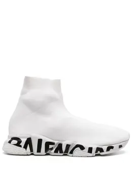 Balenciaga: Белые кроссовки  Speed Graffiti