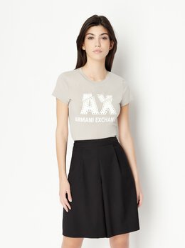 Armani Exchange: Бежевая футболка 