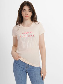 Armani Exchange: Бежевая футболка 