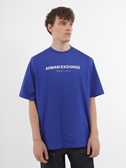 Armani Exchange: Синяя футболка 