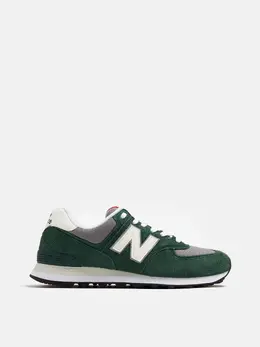 New Balance: Зелёные кроссовки  574