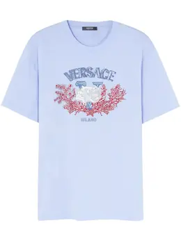 Versace: Голубая футболка 