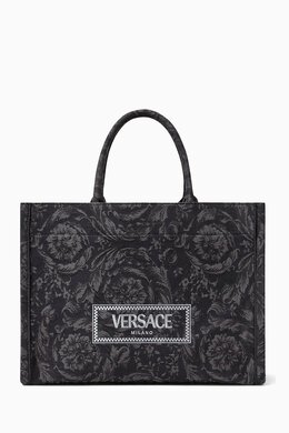 Versace: Чёрная сумка-шоппер Barocco