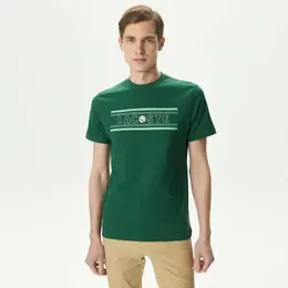 LACOSTE: Зелёная футболка 