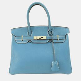 Hermes: Голубая сумка-шоппер  Birkin 30