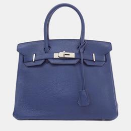 Hermes: Голубая сумка-шоппер  Birkin 30