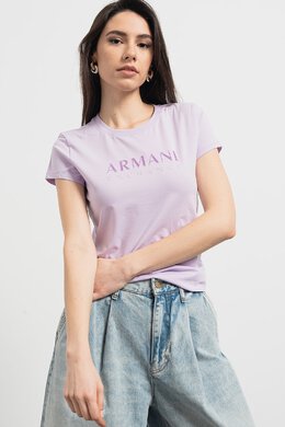 Armani Exchange: Фиолетовая футболка 