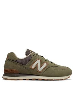 New Balance: Зелёные кроссовки  574