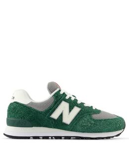 New Balance: Зелёные кроссовки  574