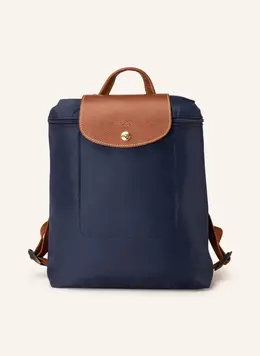 Longchamp: Синий рюкзак  Le Pliage