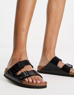 Birkenstock: Чёрные сандалии  Arizona Birko Flor