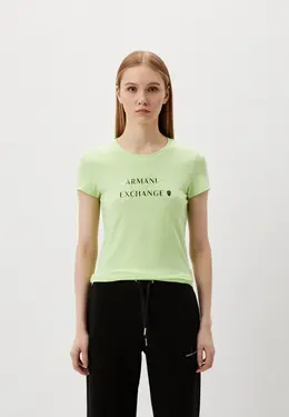 Armani Exchange: Зелёная футболка 