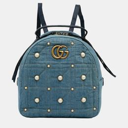 Gucci: Голубой рюкзак GG Marmont