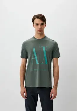 Armani Exchange: Зелёная футболка 