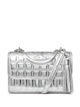 Tory Burch: Серебристая сумка  Fleming