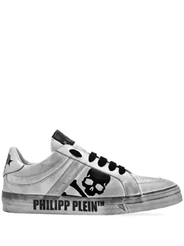 Philipp Plein: Серебристые кроссовки  Skull