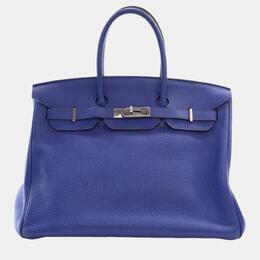 Hermes: Голубая сумка-шоппер  Birkin 35