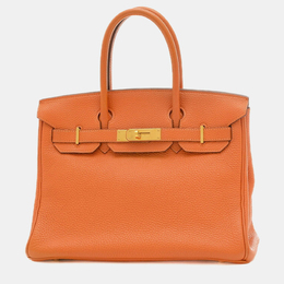 Hermes: Оранжевая сумка-шоппер  Birkin 30