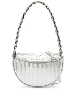 Tory Burch: Серебристая сумка  Fleming