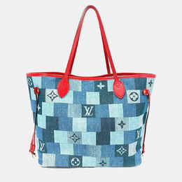 Louis Vuitton: Голубая сумка-шоппер  Neverfull MM