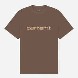 Carhartt WIP: Коричневая футболка  Script