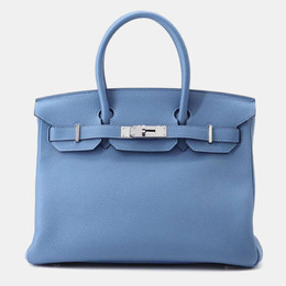 Hermes: Голубая сумка-шоппер  Birkin 30