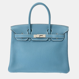 Hermes: Голубая сумка-шоппер  Birkin 30