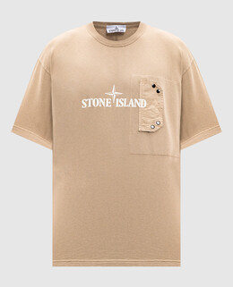 Stone Island: Бежевая футболка 