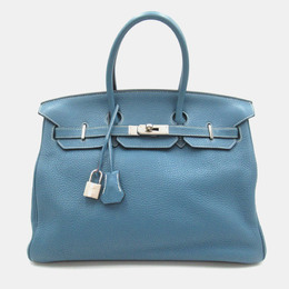 Hermes: Голубая сумка-шоппер  Birkin 30