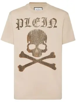 Philipp Plein: Бежевая футболка  Skull