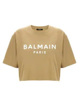 Balmain: Бежевая футболка 