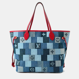 Louis Vuitton: Голубая сумка-шоппер  Neverfull MM