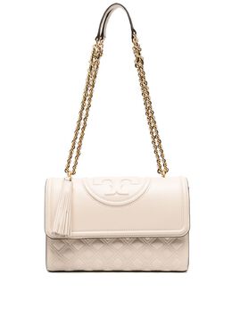 Tory Burch: Бежевая сумка  Fleming