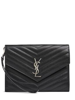 SAINT LAURENT: Серебристый клатч  Monogram