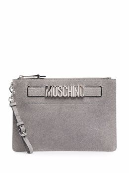 Moschino: Серебристый клатч 