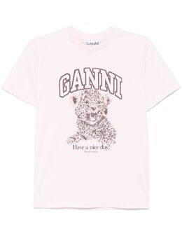 GANNI: Футболка с леопардовым принтом 