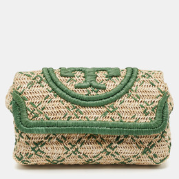 Tory Burch: Зелёный клатч  Fleming