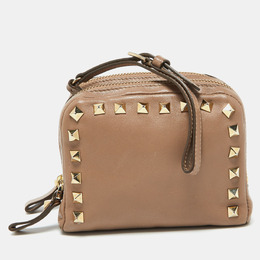 Valentino: Бежевая косметичка  Rockstud Double