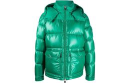 Moncler: Зелёный пуховик 