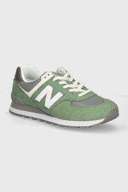 New Balance: Зелёные кроссовки  574