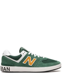 New Balance: Зелёные кроссовки  574