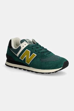 New Balance: Зелёные кроссовки  574