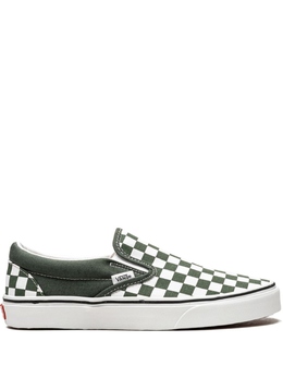 Vans: Зелёные мокасины  Classic Slip On Checkerboard