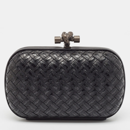 Bottega Veneta: Чёрный клатч  Intrecciato