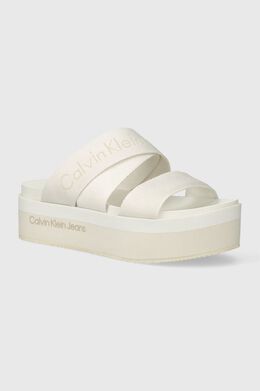 Calvin Klein Jeans: Бежевые шлёпанцы 